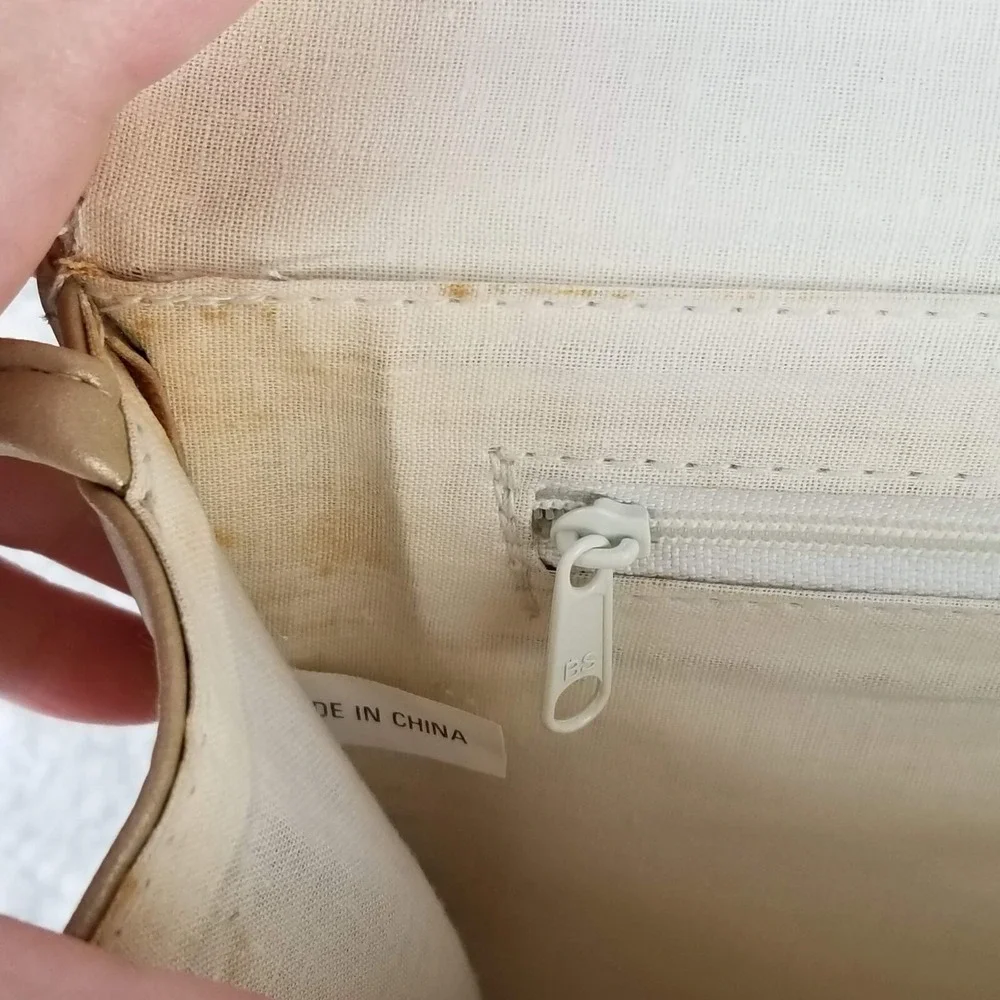 Vtg Boho Natural Cork Metallic Flecked Crossbody Envelope Clutch Bag Gold Detail